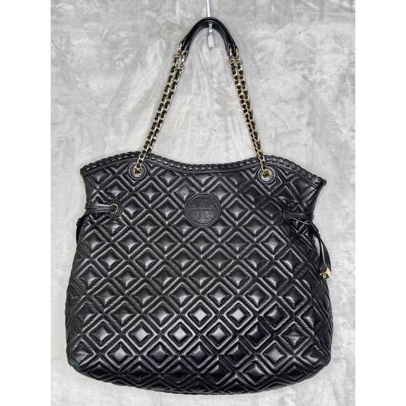 Tory Burch Quilted Leather Marion Slouchy Black Large Chain Handbag Shoulder - Picture 1 of 14